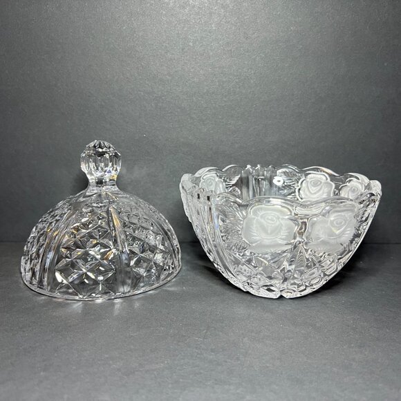 Vintage Anna Hutte Bleikristall Lead Crystal Etched Rose Candy Bowl Dish w/ Lid - Picture 7 of 9